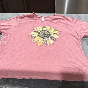 Bella Canvas Pink Short Sleeve Tee with Sunflower Design - FITS SMALLER.